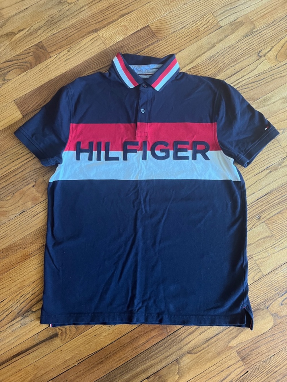 Tommy Hilfiger Navy Red White Striped Chest Logo Polo